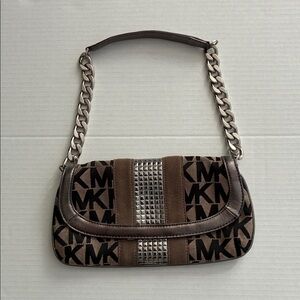 Michael Kors Shoulder Bag Clutch Studded Metal like Canvas Leather  Suede Flap